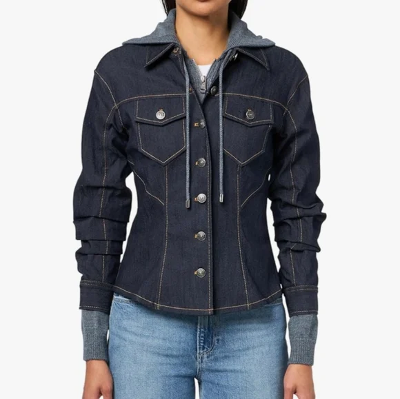 NWT Cinq a Sept Hooded Denim Jacket with Gray Hood - Picture 3 of 14